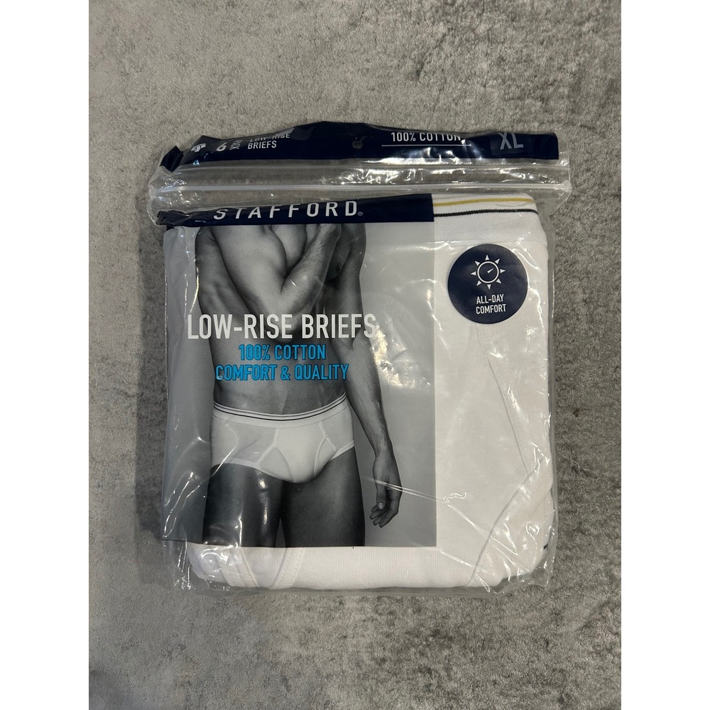 Stafford Mens 6 Pack Low-Rise Briefs White 100% Cotton XL 40-43 Tag-Free #150